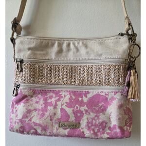 Sakroots Artist Circle Linen Uncoated Canvas Zipper Top Crossbody Rose in Bloom